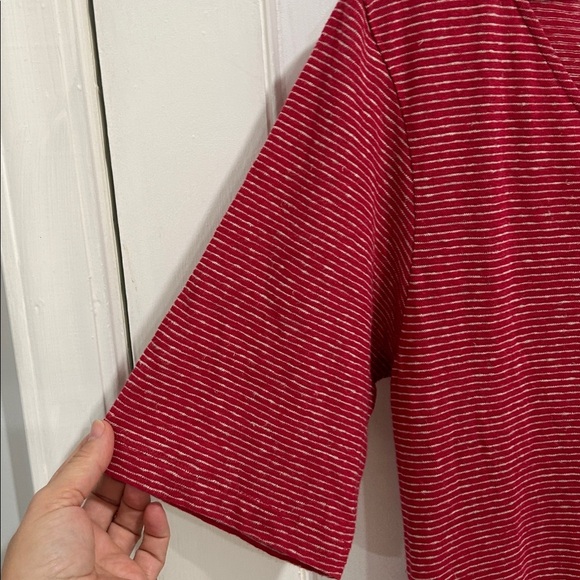 Celtic & Co. Linen Organic Cotton Blend V Neck Midi Dress in Red/Tan Stripe - Picture 6 of 10